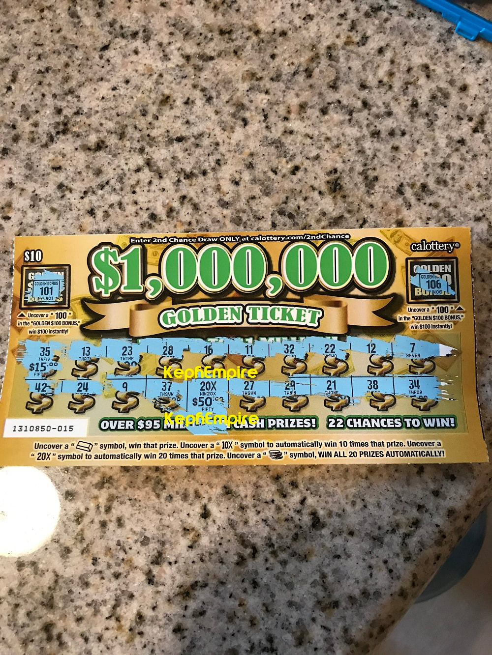 $1,000,000 golden ticket $1,000 scratcher win
