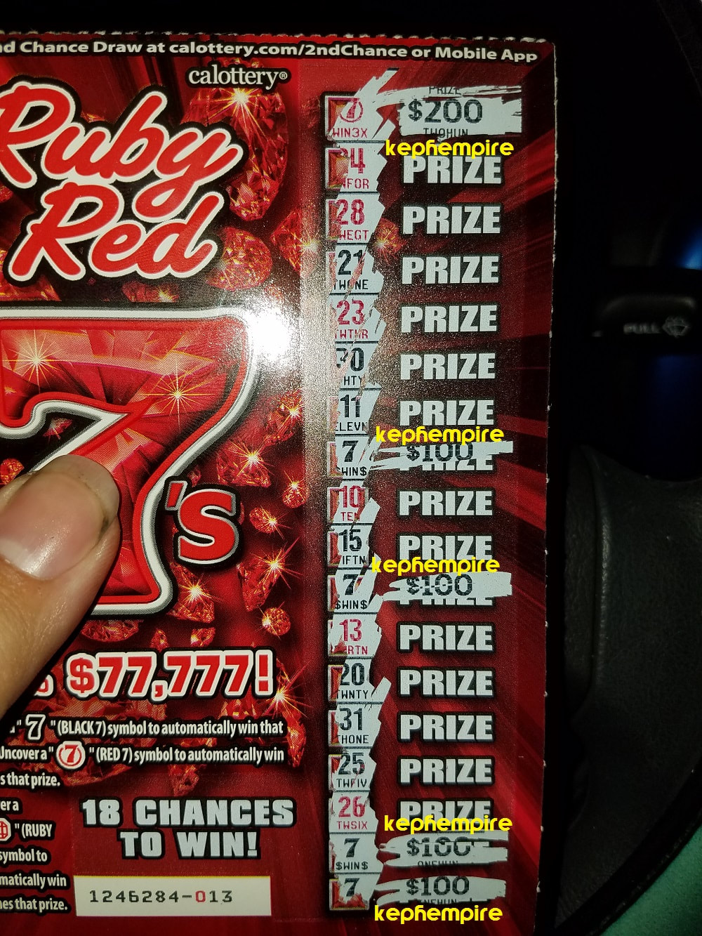 Ruby Red 7's $1,000 scratcher win