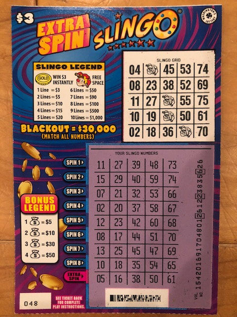 extra spin slingo $3 washington lottery scratcher